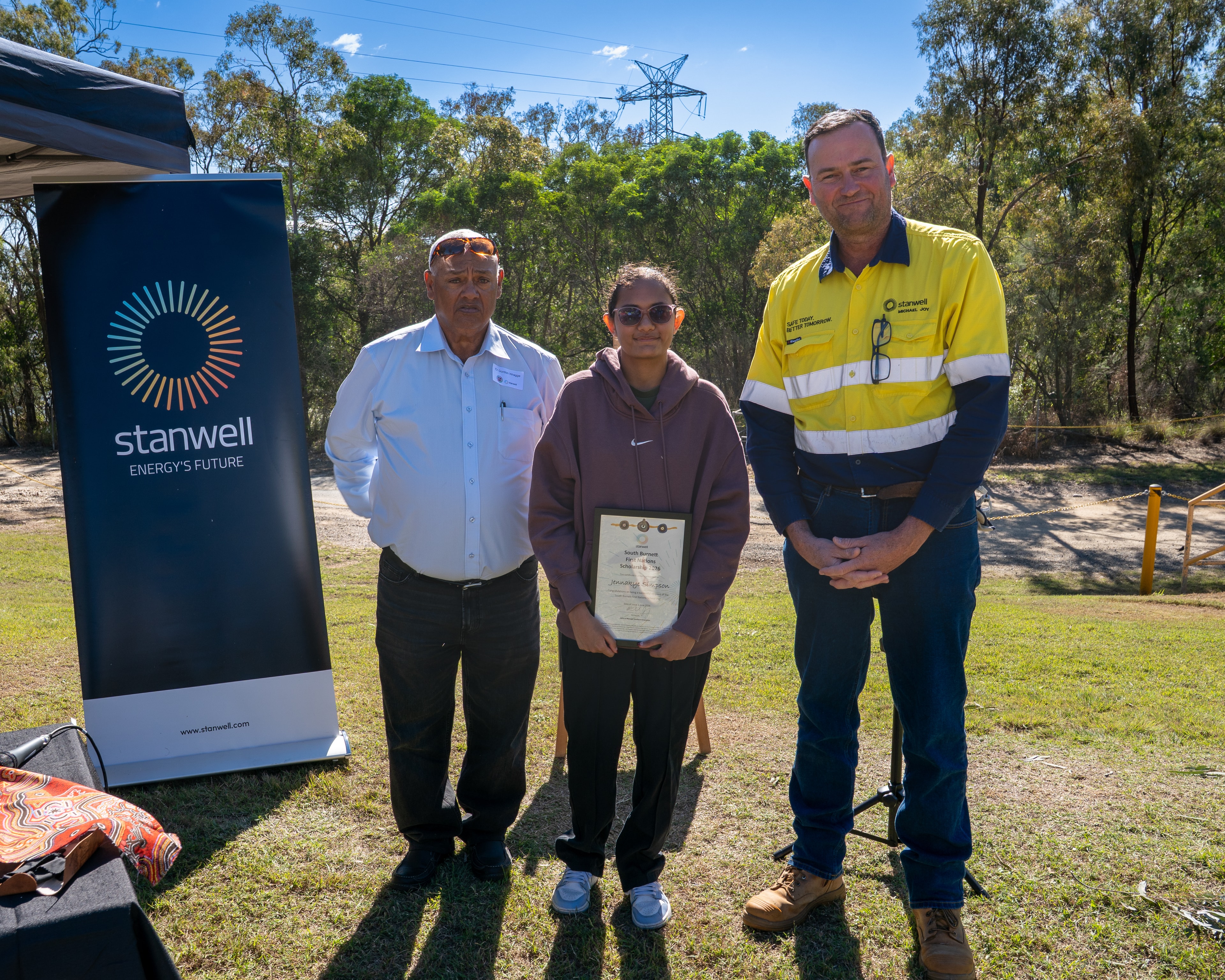 Cherbourg Deputy Mayor Gordon Wragge, Jennakye Simpson, Stanwell General Manager Southern Operations Michael Joy